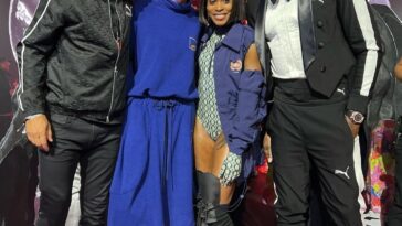 Usain Bolt and Elaine Thompson-Herah on the runway at New York Fashion Week