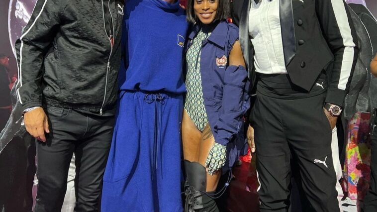 Usain Bolt and Elaine Thompson-Herah on the runway at New York Fashion Week