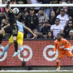 Andre Blake faces Gareth Bale header during the 2022 MLS Cup