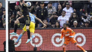 Andre Blake faces Gareth Bale header during the 2022 MLS Cup