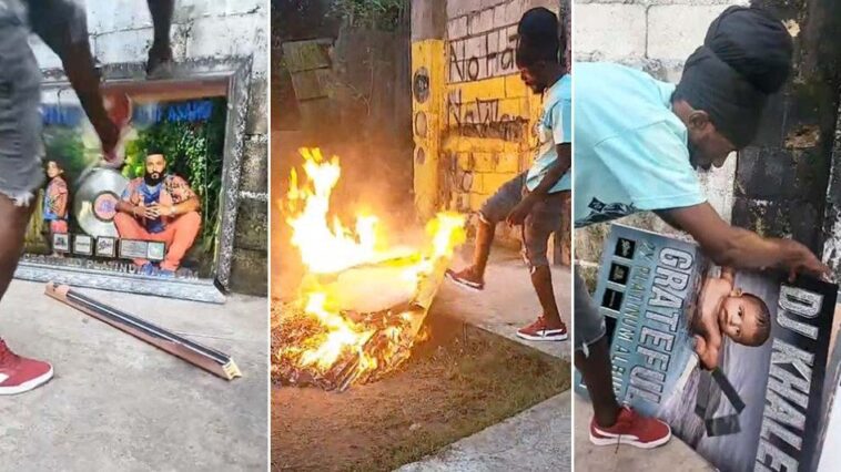 Sizzla destroys DJ Khaled's platinum plaques on Judgement Yard in August Town.
