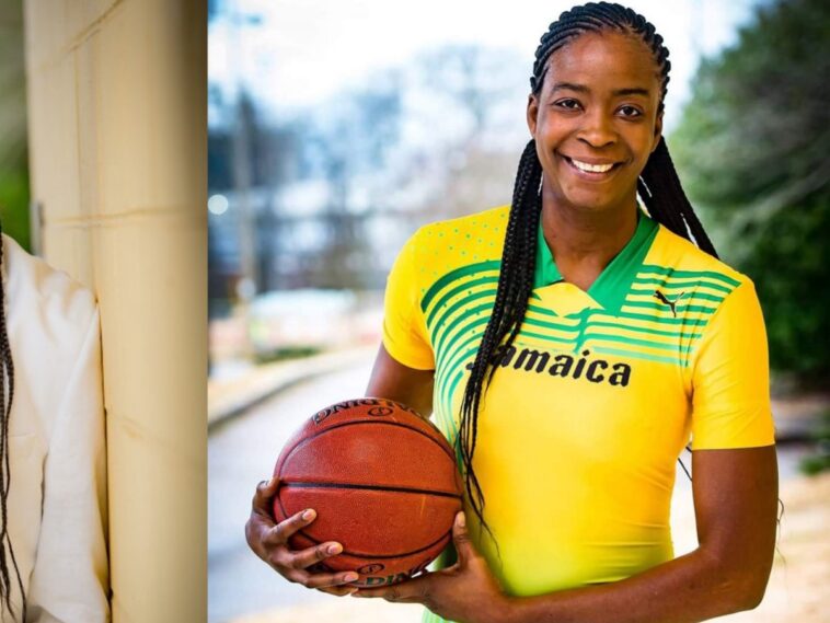 Former WNBA player Simone Edwards holds a basketball as coach of Jamaica's national basketball team.
