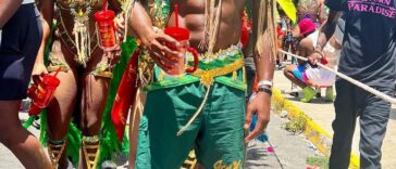 Asafa Powell and Alyshia Miller-Powell at the 2023 Jamaica Carnival Road March in Kingston.