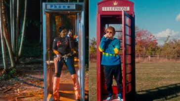 Ishawna and Ed Sheeran talk in phone booths during the official music video for 'Brace It'