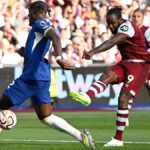 Michail Antonio scores for West Ham against Chelsea at the London Stadium on August 20, 2023