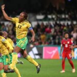Allyson Swaby celebrates as she scores for Jamaica against Panama at the 2023 Women's World Cup