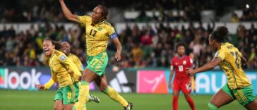 Allyson Swaby celebrates as she scores for Jamaica against Panama at the 2023 Women's World Cup