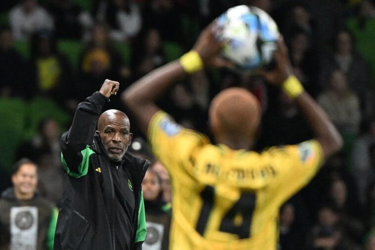 Reggae Girlz coach Lorne Donaldson gestures to his players during a 2023 Women's World Cup game