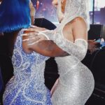 Spice and Jada Kingdom share a hug at the 2023 Caribbean Music Awards in Brooklyn, New York