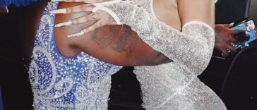 Spice and Jada Kingdom share a hug at the 2023 Caribbean Music Awards in Brooklyn, New York