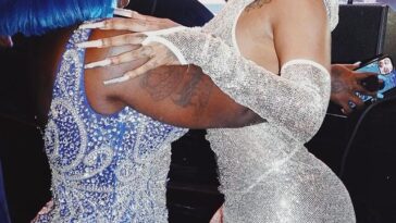 Spice and Jada Kingdom share a hug at the 2023 Caribbean Music Awards in Brooklyn, New York