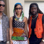 Masicka, Shenseea and Stephen Di Genius McGregor on the set of the music video for 'Hit and Run.'