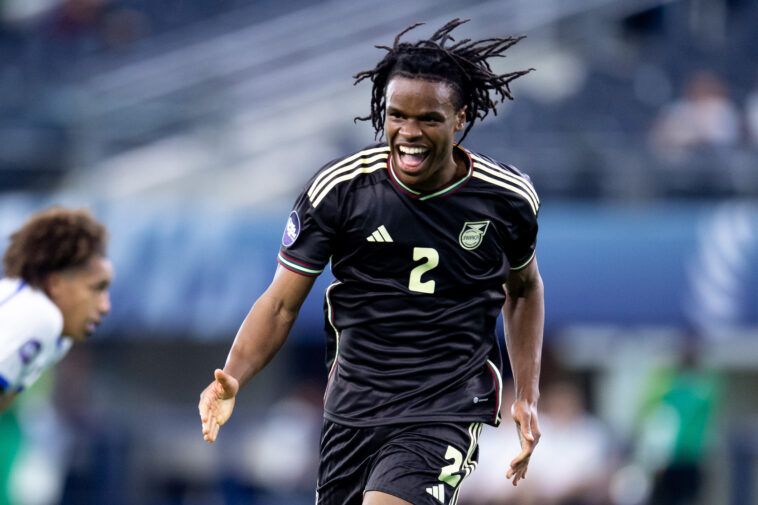Dexter Lembikisa celebrates after scoring against Panama in the CONCACAF Nations League