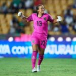 Rebecca Spencer celebrates as Jamaica scores in the CONCACAF W Championship in Mexico.