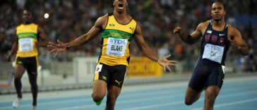 Yohan Blake celebrates after winning the world men's 100m title at Daegu 2011.