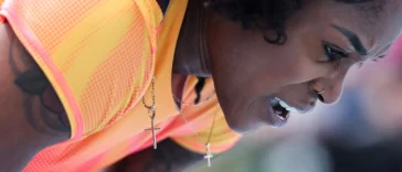 Elaine Thompson Herah grimaces after running the women's 100m at the 2024 USATF New York City Grand Prix