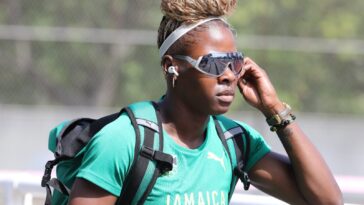 Shericka Jackson on the training track during the Paris 2024 Olympics