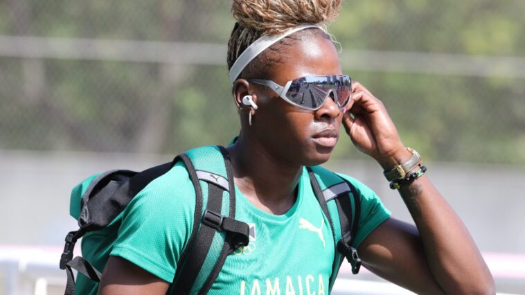 Shericka Jackson on the training track during the Paris 2024 Olympics