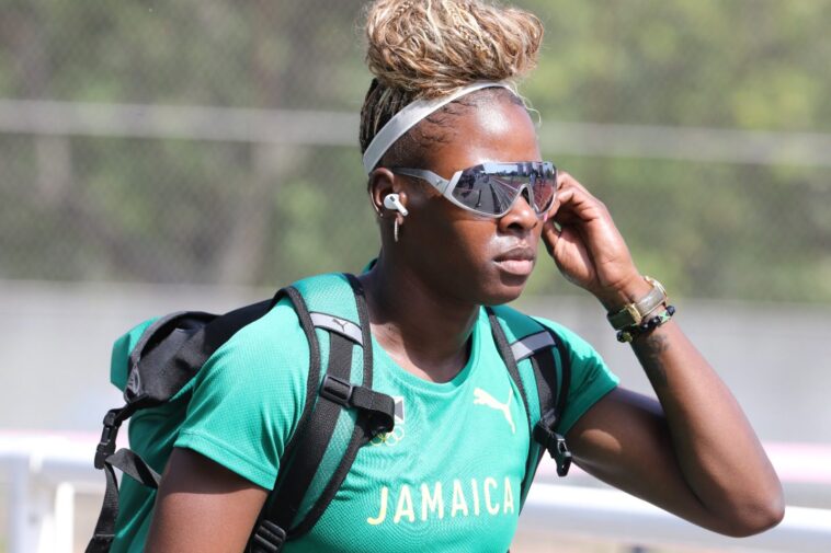 Shericka Jackson on the training track during the Paris 2024 Olympics