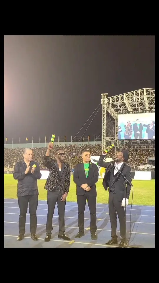 Beenie Man and Bounty Killer celebrate receiving citations from Prime Minister Andrew Holness at the Jamaica Grand Gala.