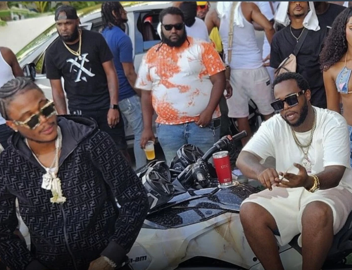 Masicka and Teejay on the set of the music video for 'Never Complain'