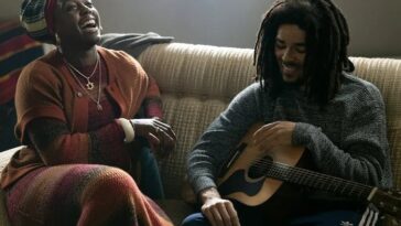Kingsley Ben-Adir and Lashana Lynch perform as Bob Marley and Rita Marley in One Love.