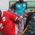 A'Mari bell competes for the Ball during Jamaica's 2025 Gold Cup match against Panama.