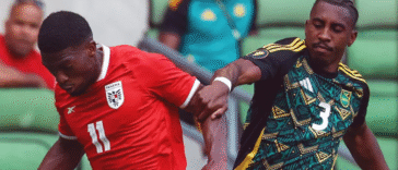 A'Mari bell competes for the Ball during Jamaica's 2025 Gold Cup match against Panama.