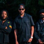 Cham on the set of 'Hustling in My Blood' with Stephen Marley and Damian Marley.