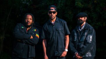 Cham on the set of 'Hustling in My Blood' with Stephen Marley and Damian Marley.