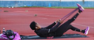 Elaine Thompson Herah trains as she prepares for the 2026 track and field season.