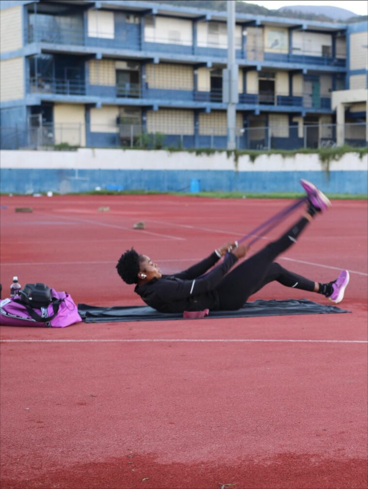 Elaine Thompson Herah trains as she prepares for the 2026 track and field season.
