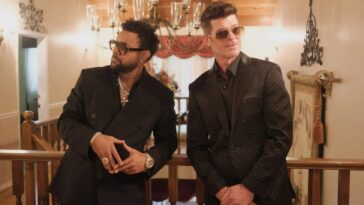 Shaggy and Robin Thicke look sharp in the music video for "Looking Lovely."