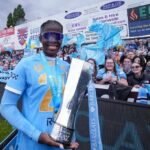 Khadija Shaw lifts the Barclays Women's Super League title on May 16, 2026.