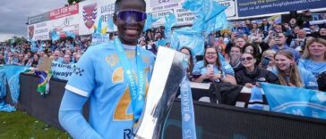 Khadija Shaw lifts the Barclays Women's Super League title on May 16, 2026.