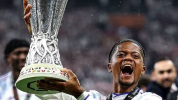 Aston Villa's Leon Bailey lifts the Europa League, his first major trophy win.